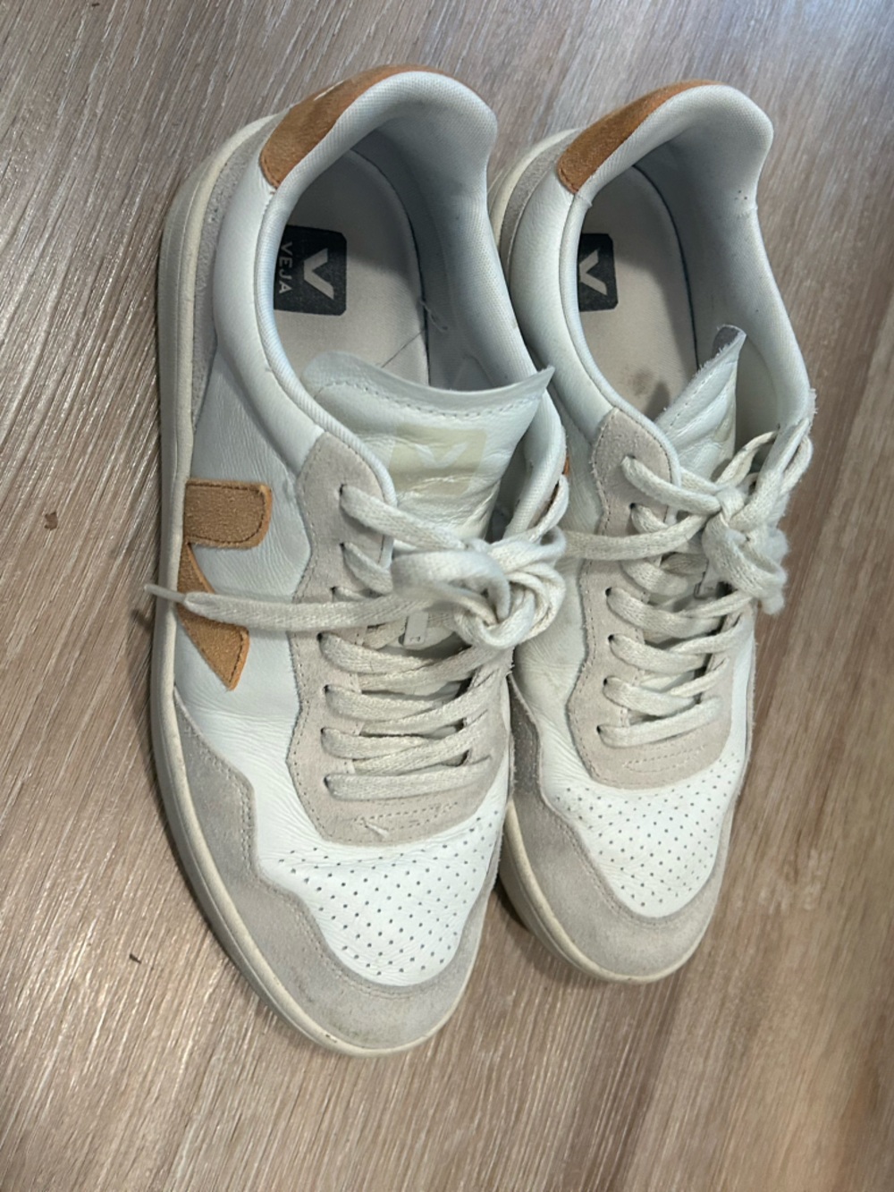 Veja Off-White Leather & Suede Sneakers with Tan Heel Detail